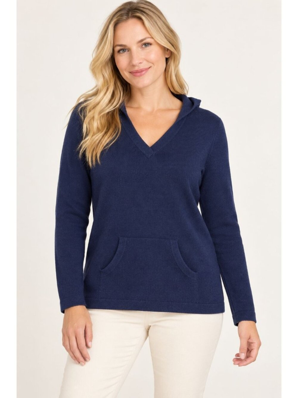 Lilly Pulitzer Women's S Cashmere Hooded Pullover Sweater Navy Kangaroo Pocket